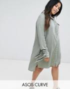 Asos Curve Washed Casual Shirt Dress - Blue