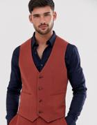 Asos Design Super Skinny Suit Vest In Burnt Henna - Red