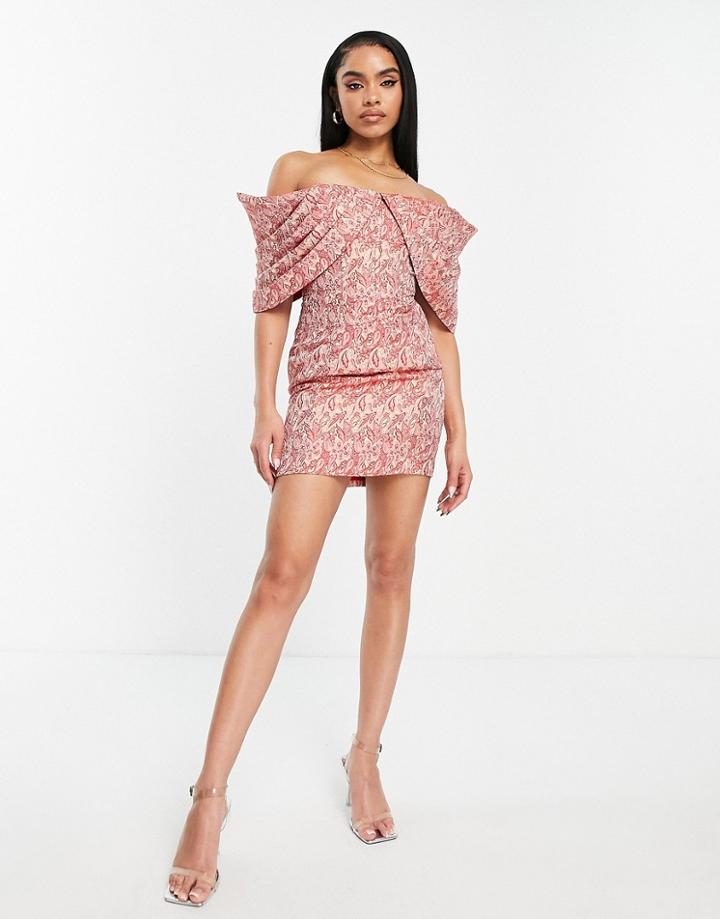 Asos Luxe Pleated Bardot Jacquard Mini Dress In Paisley Print-multi