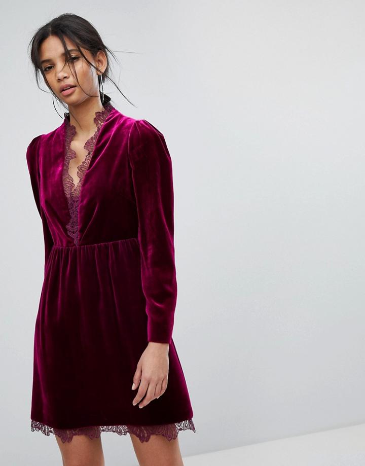 Tresophie Velvet And Lace Dress - Purple