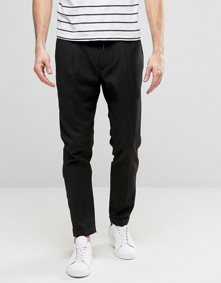 Casual Friday Slim Fit Pants With Drawstring Waist - Black