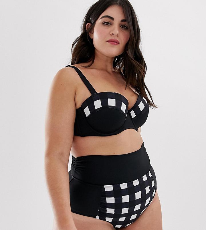 Lost Ink Plus Size Underwired Gingham Bikini Top - Multi