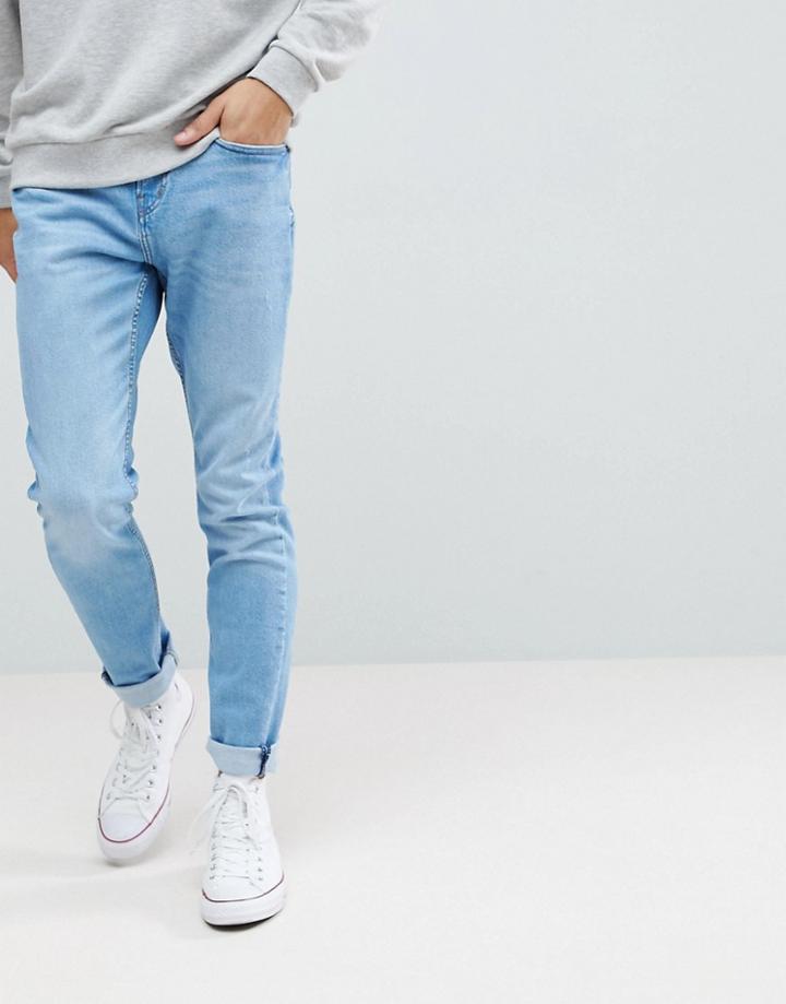 Pull & Bear Slim Jeans In Light Blue - Blue