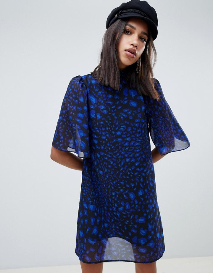 Na-kd Leopard Print Dress In Cobalt Blue - Blue