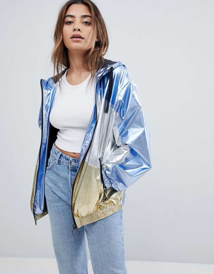 Asos Design Metallic Panel Rain Jacket - Multi