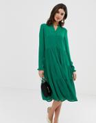 Y.a.s Textured Tiered Midi Dress In Green - Green