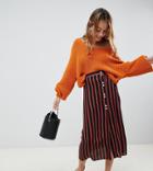 Asos Design Petite Stripe Midi Skirt With Contrast Buttons-multi