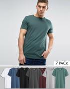 Asos 7 Pack T-shirt With Crew Neck Save - Multi