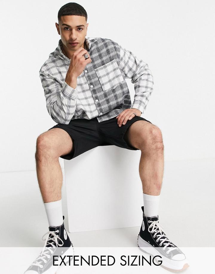 Asos Design Boxy Oversized Check Shirt In Color Block-white