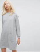 Noisy May Pocket Front Sweat Dress - Gray