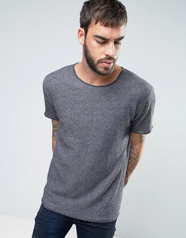 Ymc Raw Hem Short Sleeve Sweat - Navy