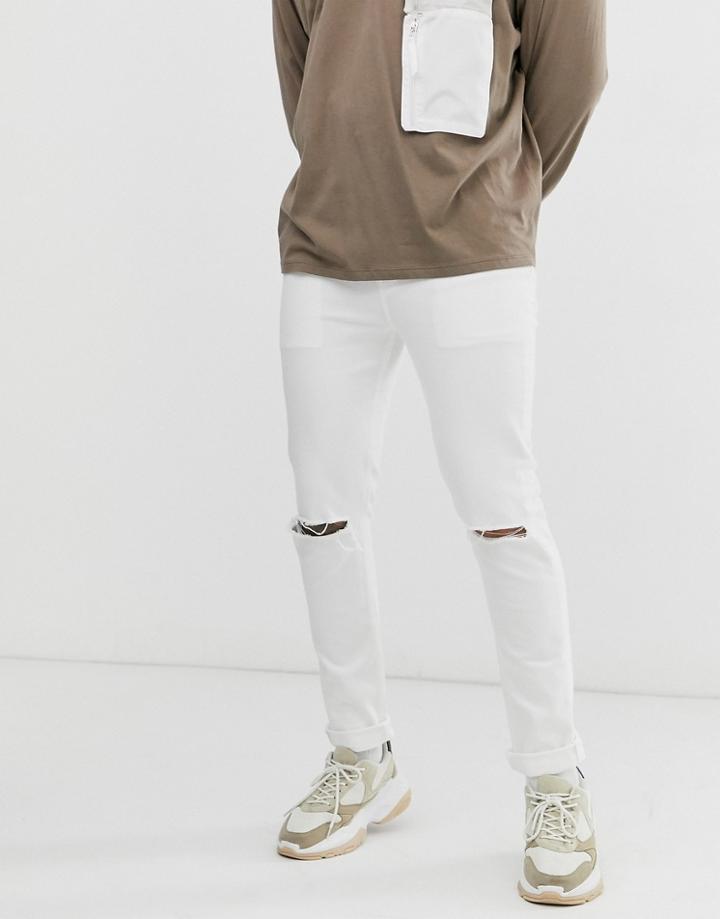 Asos Design Skinny Jeans With Knee Rips In White - White