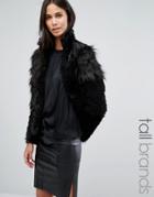 Vero Moda Tall Patchwork Faux Fur Jacket - Black