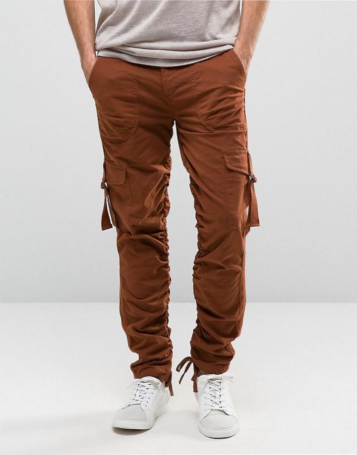 Asos Slim Cargo Pants With Side Tape In Rust - Brown