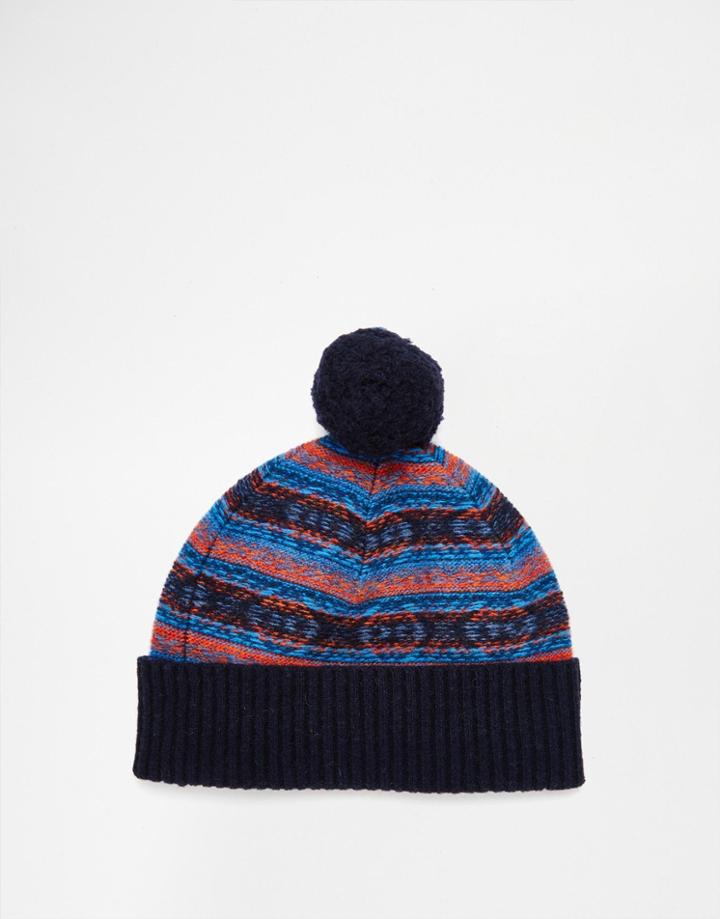 Original Penguin Fairisle Wool Bobble Hat - Blue