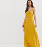 Asos Design Tall Cami Wrap Maxi Dress With Tie Waist - Yellow
