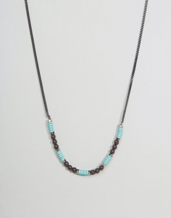 Icon Brand Bead & Chain Necklace In Silver - Multi