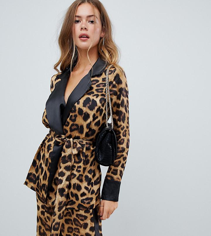 Missguided Leopard And Stripe Tailored Blazer - Blue