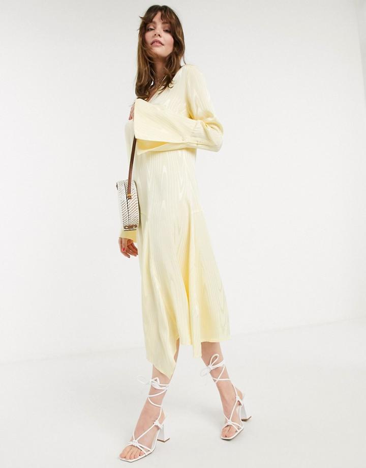In Wear Camelia Flared Sleeve Midi Dress In Yellow-white