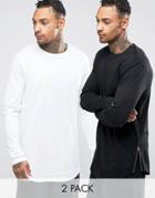 Asos Super Longline Long Sleeve T-shirt With Curve Hem And Zip 2 Pack - Multi