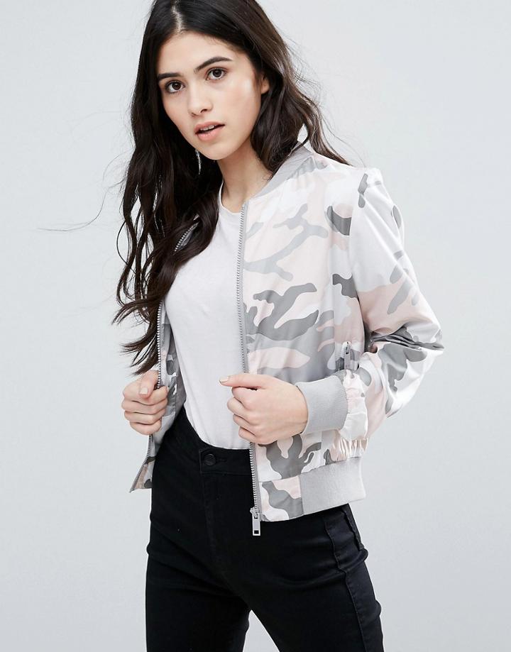 Brave Soul Camo Bomber Jacket - Pink
