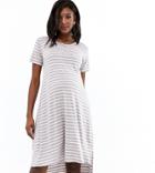 Bluebelle Maternity Dip Hem Dress In Gray And Pink Stripe - Multi