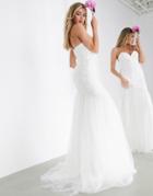 Asos Edition Freya Embroidered Wedding Dress With Mesh Fishtail-white