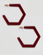 Asos Design Hoop Earrings In Resin Hexagon Shape - Multi