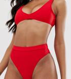 Missguided Mix And Match High Leg Bikini Bottoms In Red - Red
