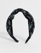 Asos Design Twist Headband With Floral Bloom Print In Black