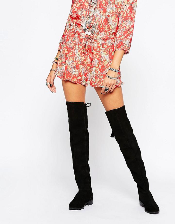 Asos Kitch Suede Over The Knee Boots - Black