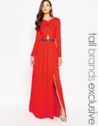 Little Mistress Tall Cut Out Maxi Dress With Embellished Waist - Red