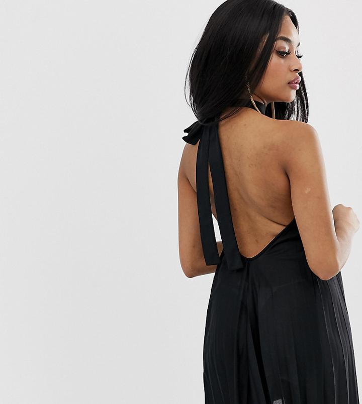 Asos Design Petite Backless Halter Pleated Mini Dress - Black