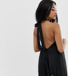 Asos Design Petite Backless Halter Pleated Mini Dress - Black