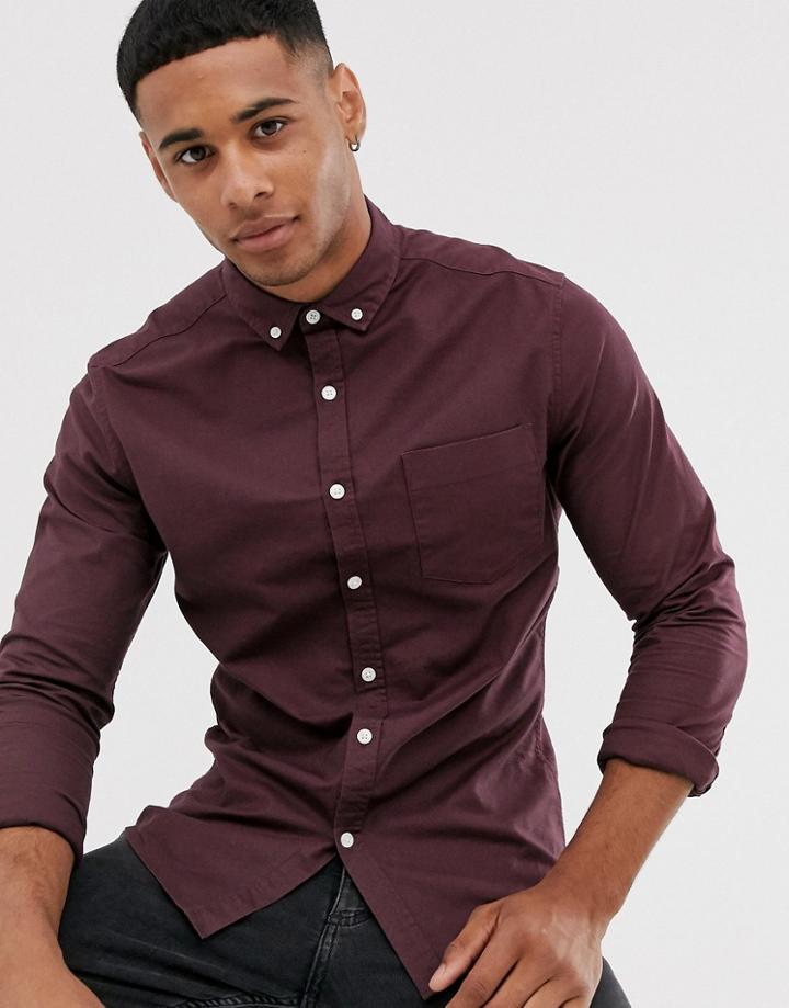 Asos Design Skinny Fit Oxford Shirt In Burgundy