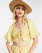Only Ruched Puff Sleeve Top In Yellow Floral - Part Of A Set-multi