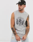 Asos Design Relaxed Sleeveless T-shirt With Oxford Print-gray