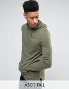 Asos Tall Longline Hoodie With Side Zips In Khaki - Green