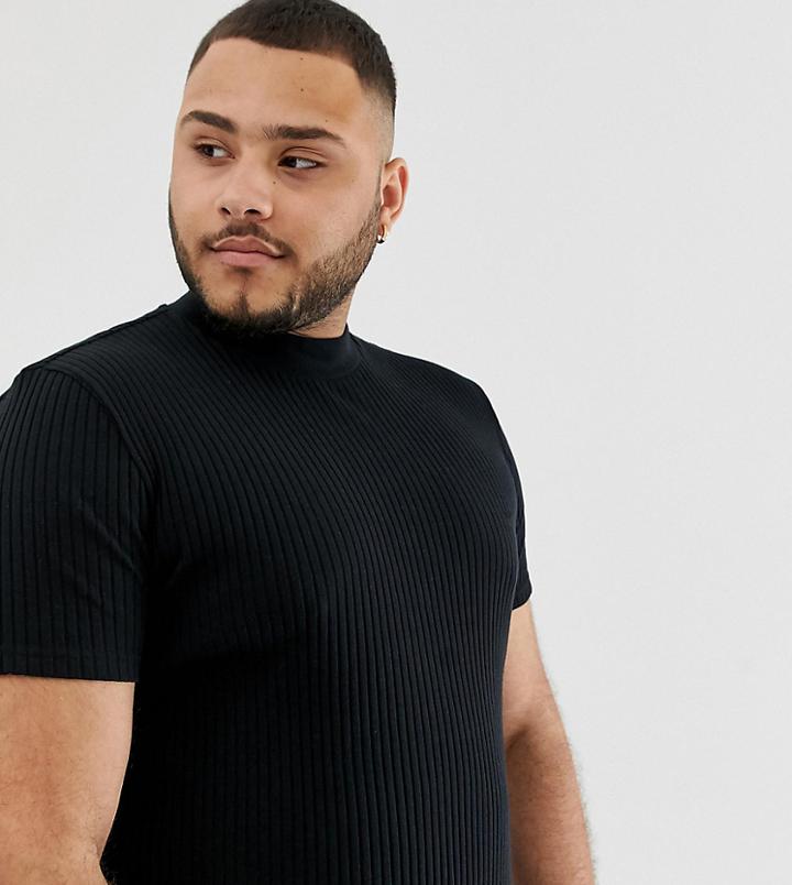 Asos Design Plus T-shirt With Turtleneck In Rib In Black - Black