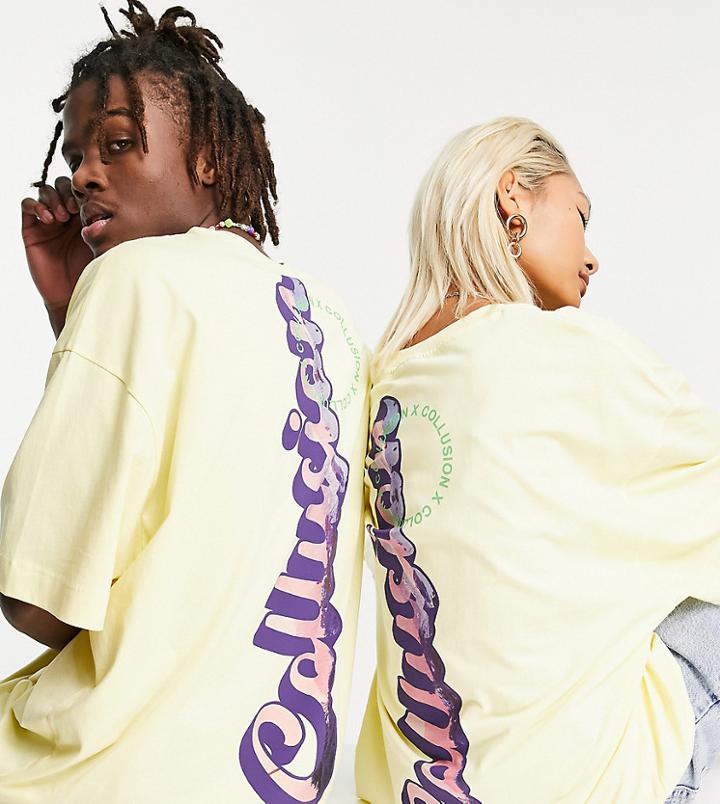 Collusion Unisex Oversized Back Print T-shirt In Yellow