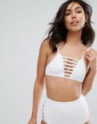 New Look Lattice Front Bikini Top - White