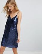 Honey Punch Cami Dress In Square Sequin - Navy
