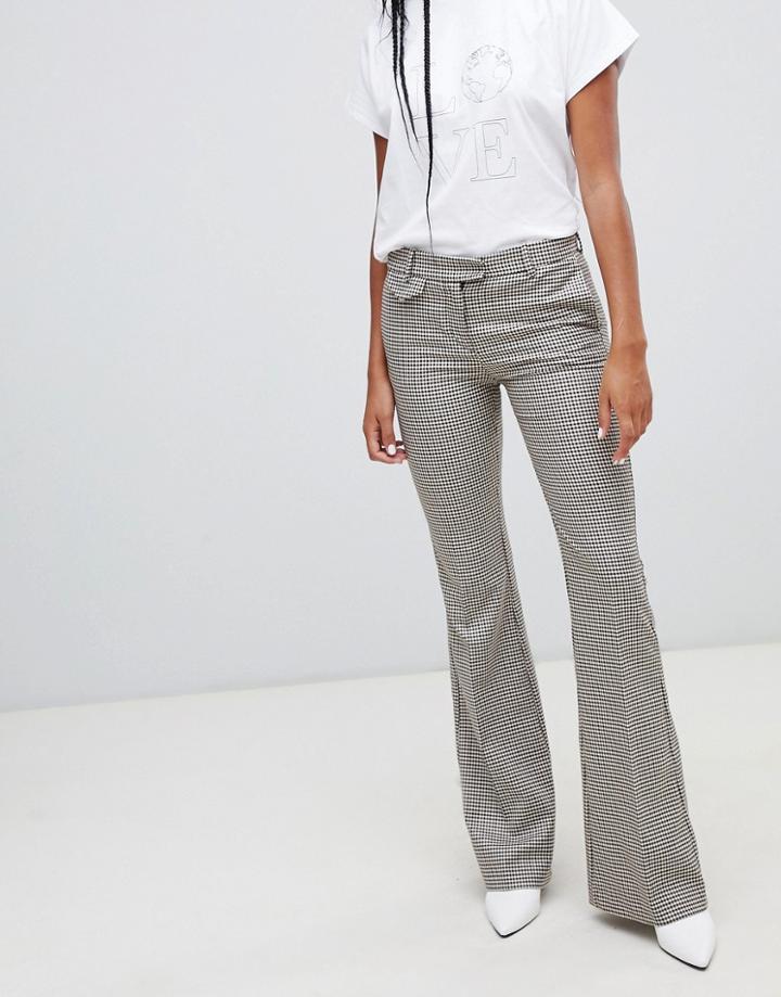 Mango Premium Flared Check Trouser In Brown - Brown