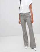 Mango Premium Flared Check Trouser In Brown - Brown