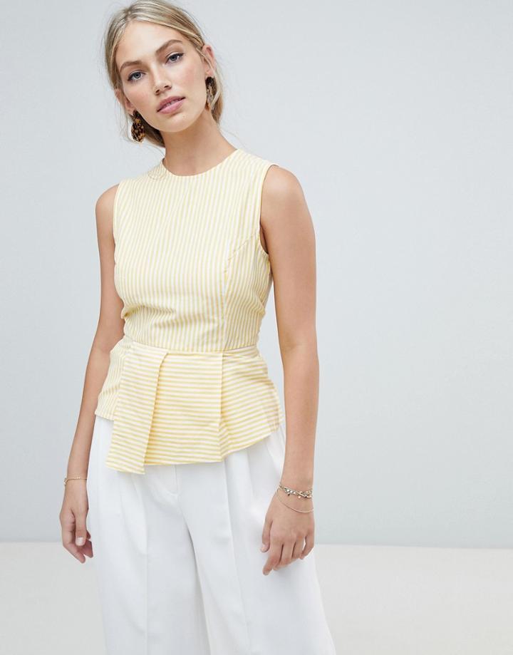 Warehouse Stripe Pleat Peplum Top - Yellow