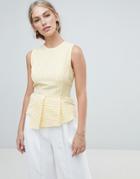 Warehouse Stripe Pleat Peplum Top - Yellow