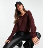 Vero Moda Tall V Neck Sweater In Burgundy-red