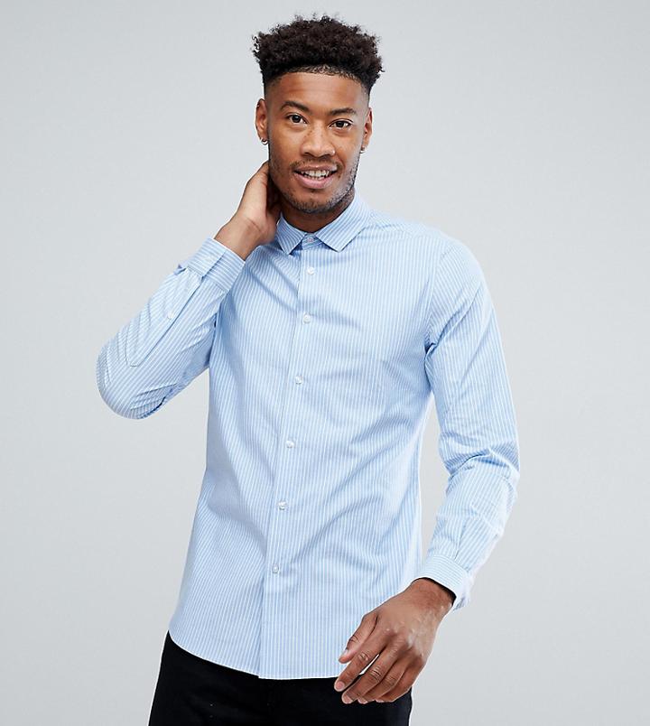 Asos Tall Smart Stretch Slim Poplin Stripe Shirt - Blue