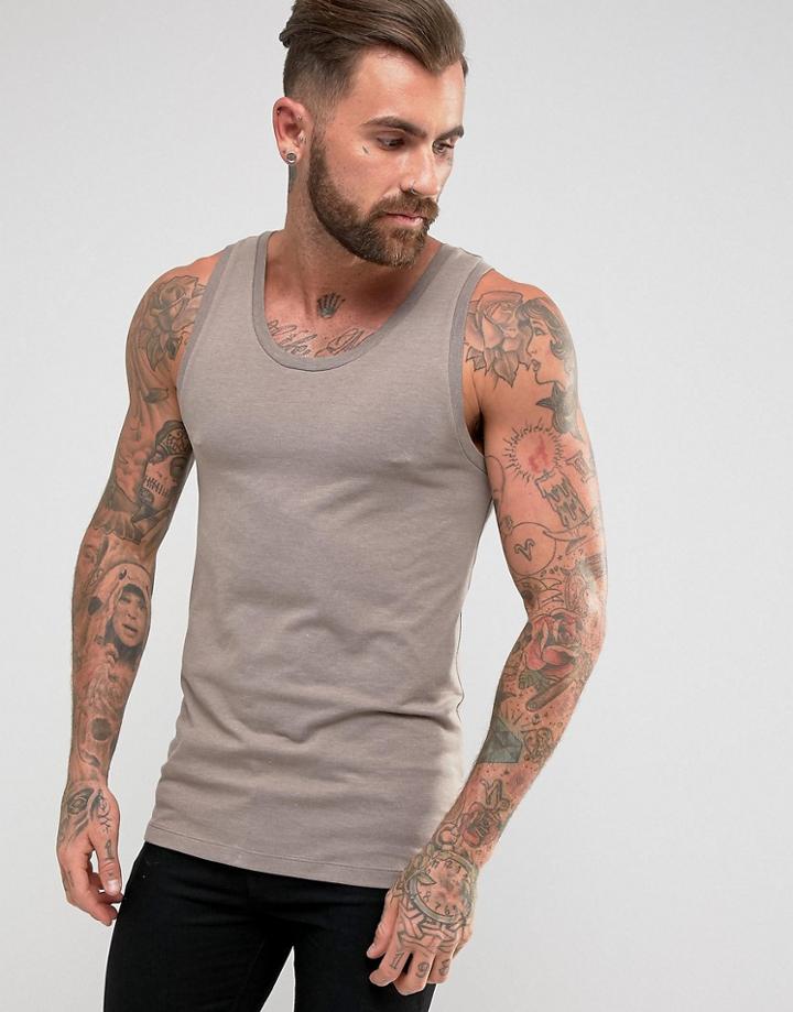 Asos Muscle Fit Tank In Brown - Brown