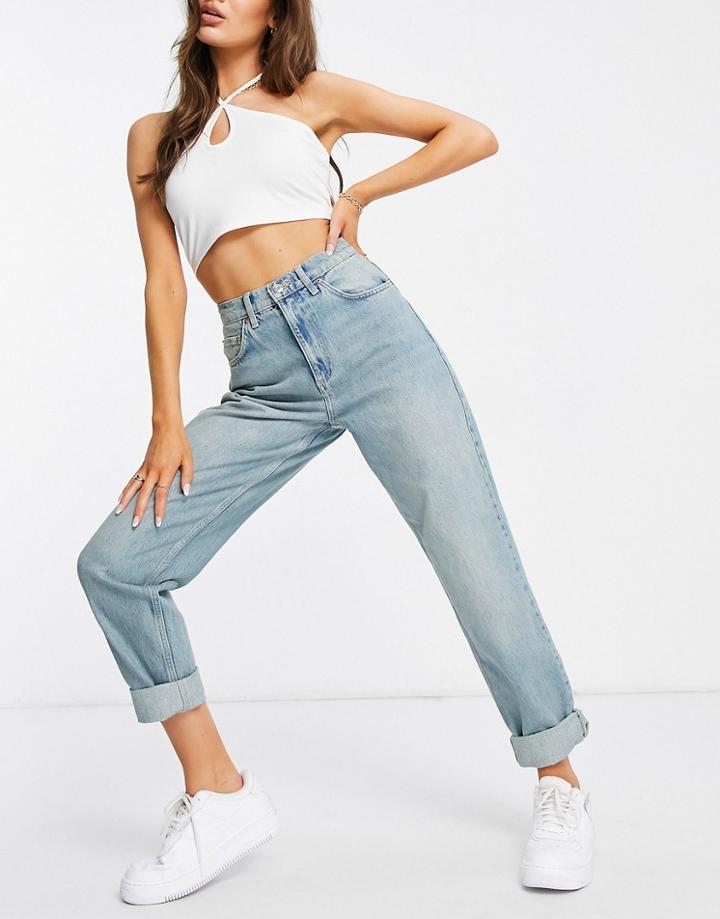 Asos Design High Rise 'slouchy' Mom Jean In Vintage Midwash-blues